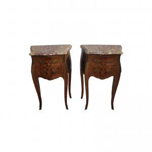 Pair of 19th Century French Louis XV Style Nightstands with Marble Top